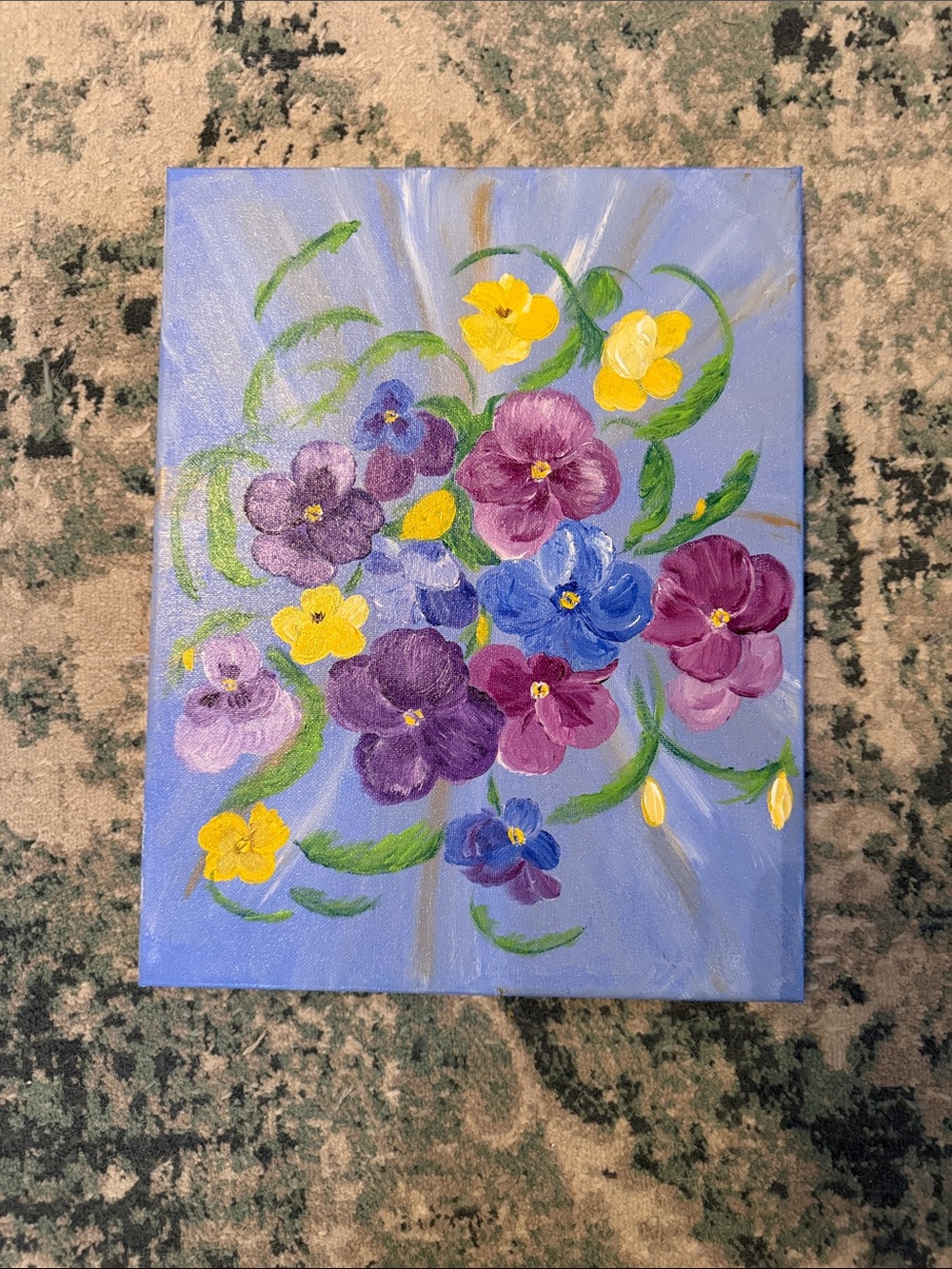 Purple Flowers with Yellow Accents — acrylics on canvas